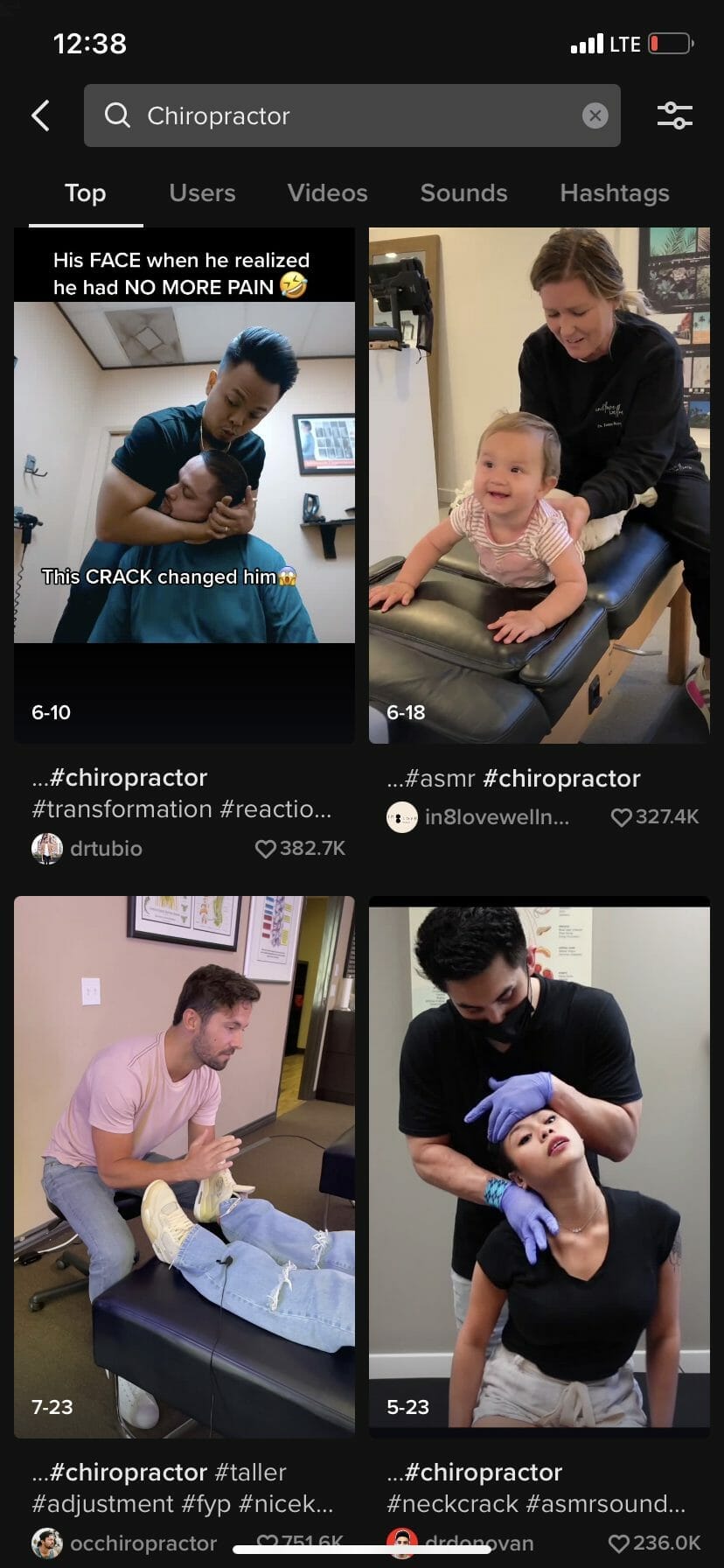 tiktok for chiropractor video results when searching for chiropractors