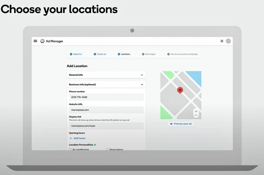 choose your locations for your waze ads for dentists to target