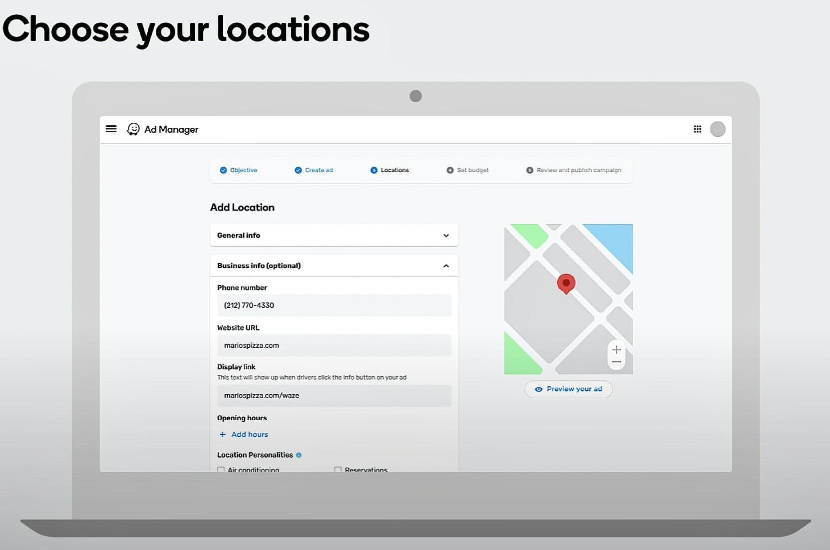 choose your locations for your waze ads for dentists to target