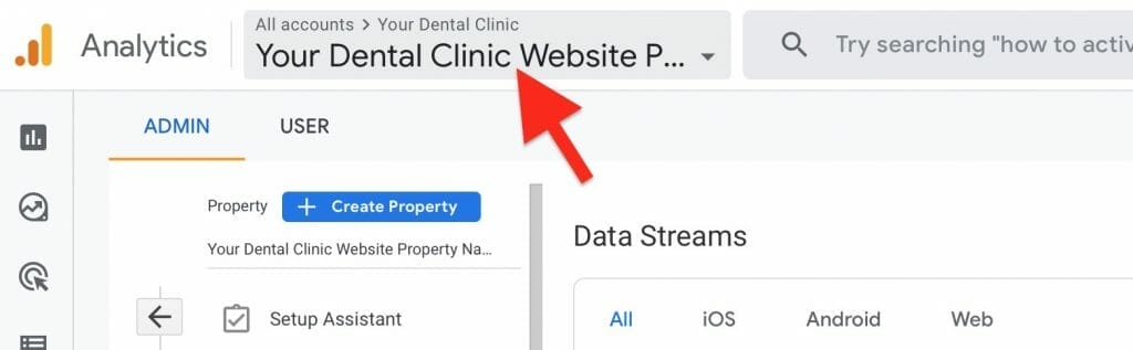 click on your Property name to access a dropdown menu.