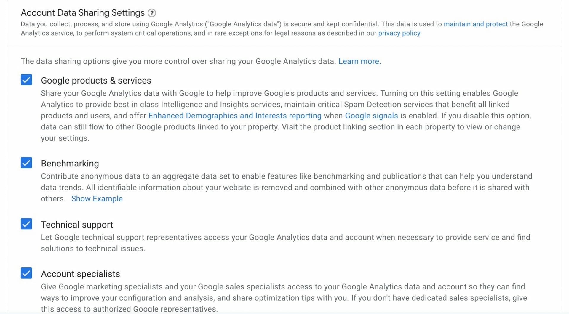 select all the options in the account data sharing settings 