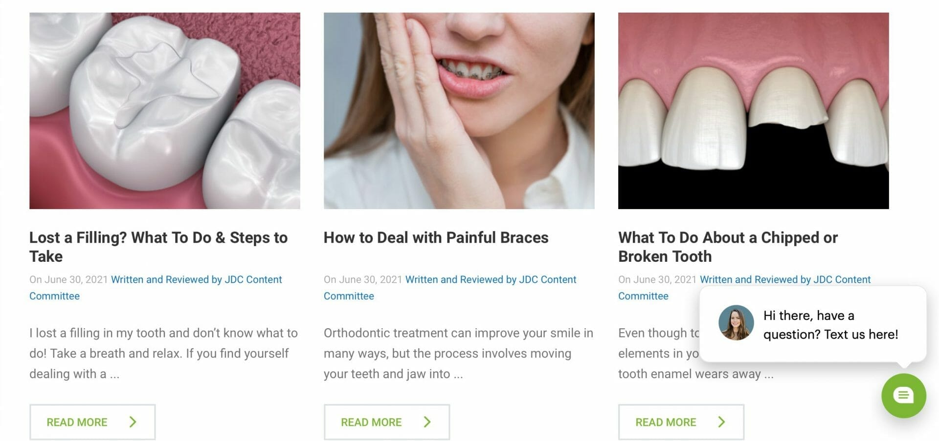different articles from a dental blog website