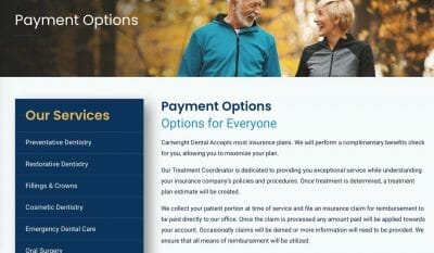 blogging for dental clinics. payment options example.