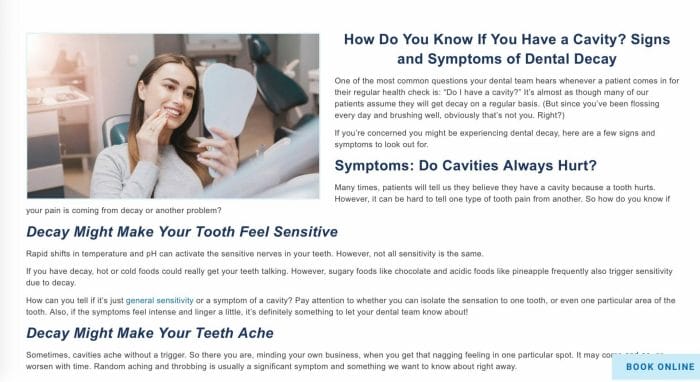 blogging for dental clinics. symptoms aritcle example