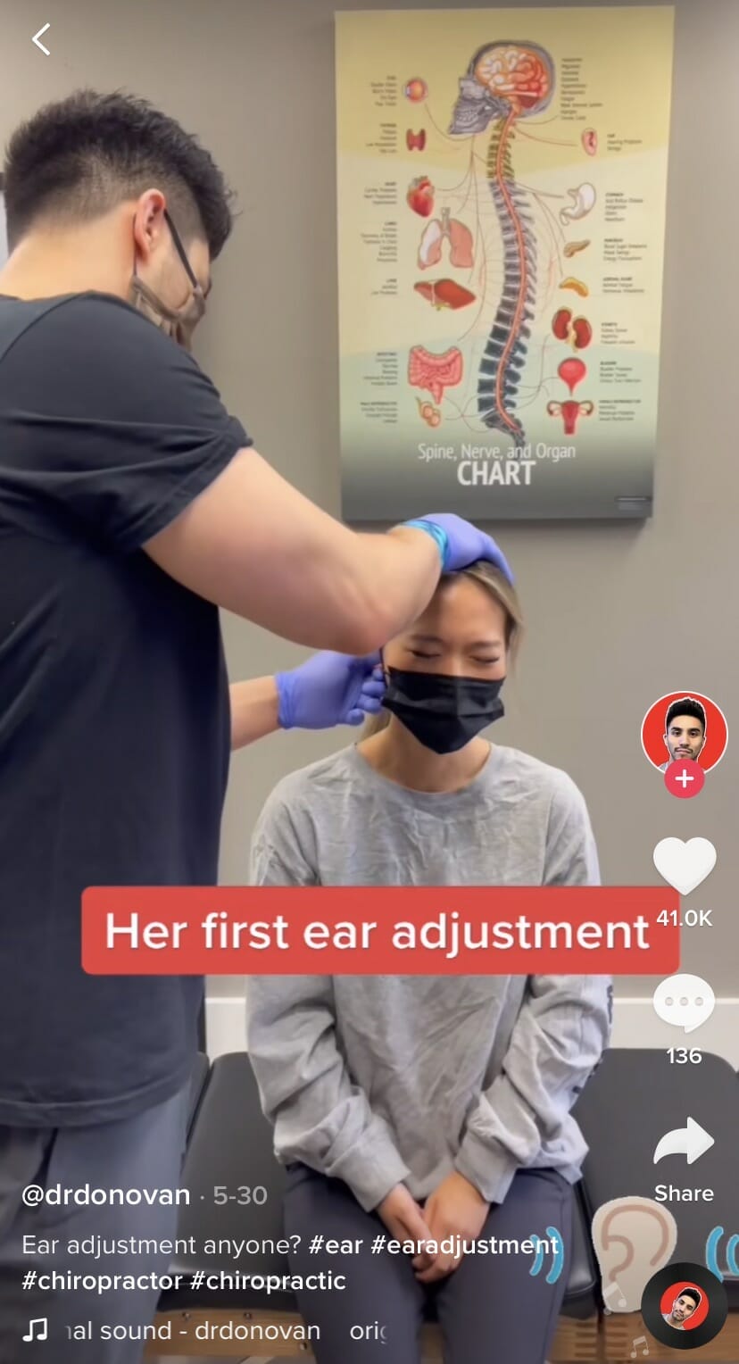 ear adjustment video for tiktok for chiropractors