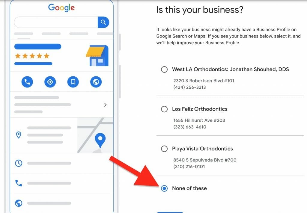 if you see your business on the list if not select none of the above.
