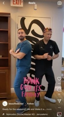 fun instagram reel of dentist dancing
