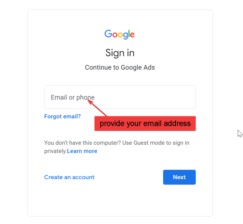 login to your google account using your email address