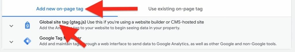 click on add new on-page tag and then click on global site tag
