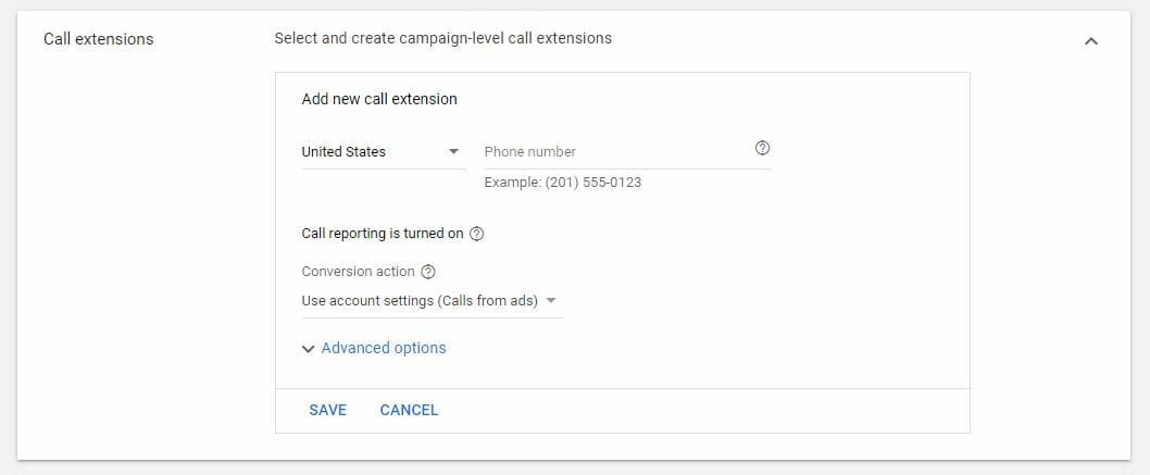 ppc call extensions home inspector