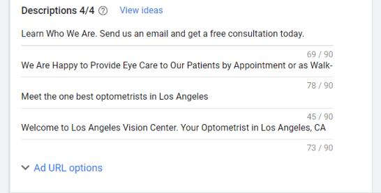 google ads for optometrist sample description
