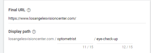 google ads for optometrist sample display path