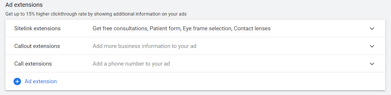 choosing options for extensions
