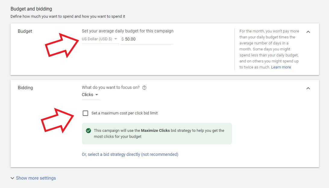 google ads budget and bidding