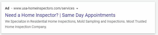 google ads for home inspector desktop preview