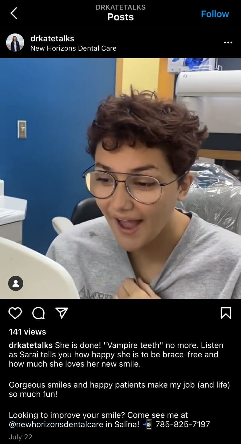 reaction video on ig feed example for your video marketing for dentists