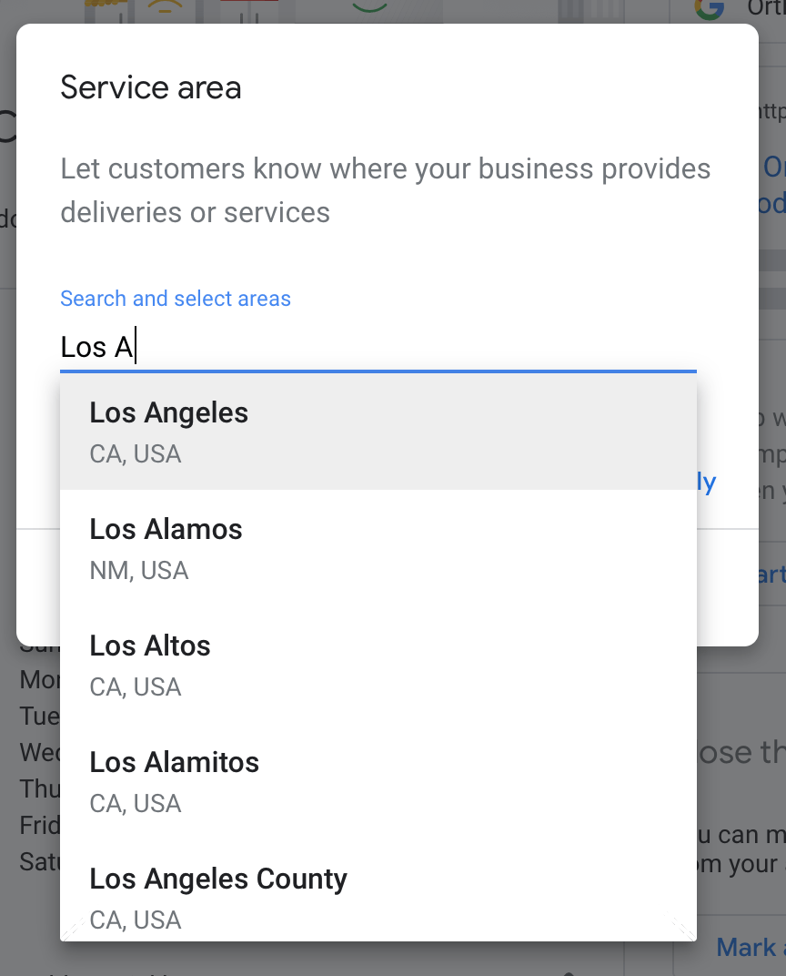 choose service areas that your listing will target.