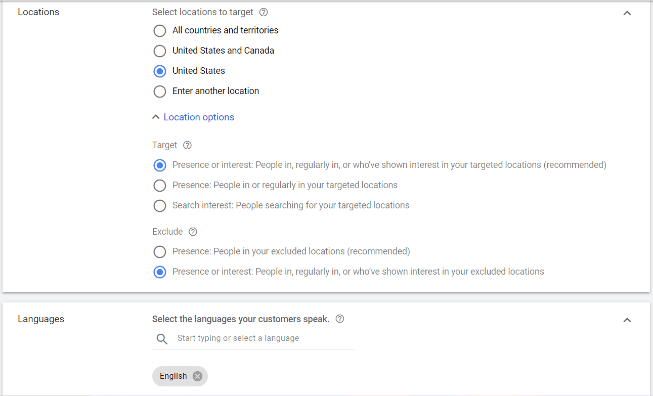 choose target audience and location