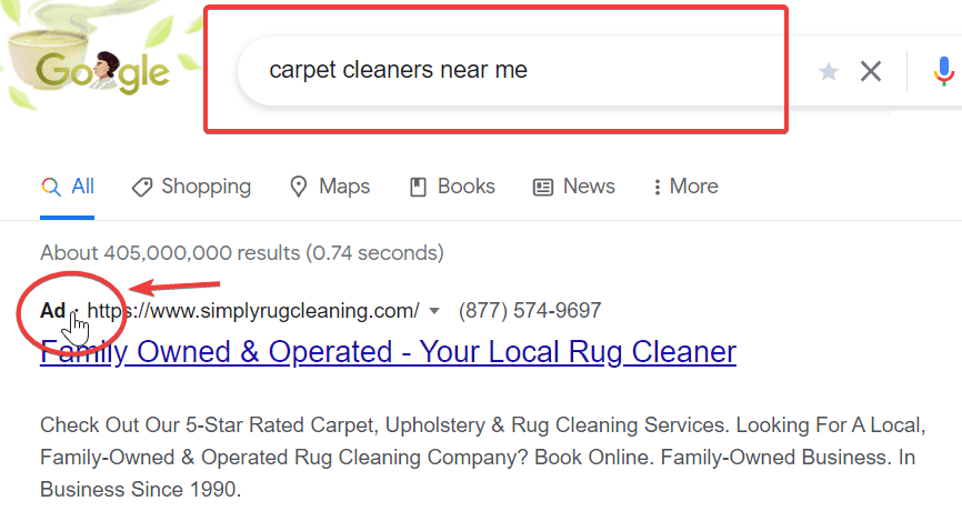 Ad showing up in searches