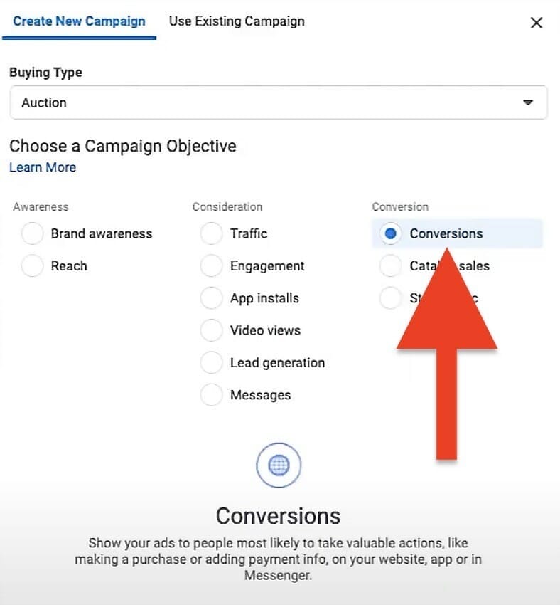 for your marketing campaign objective choose conversions