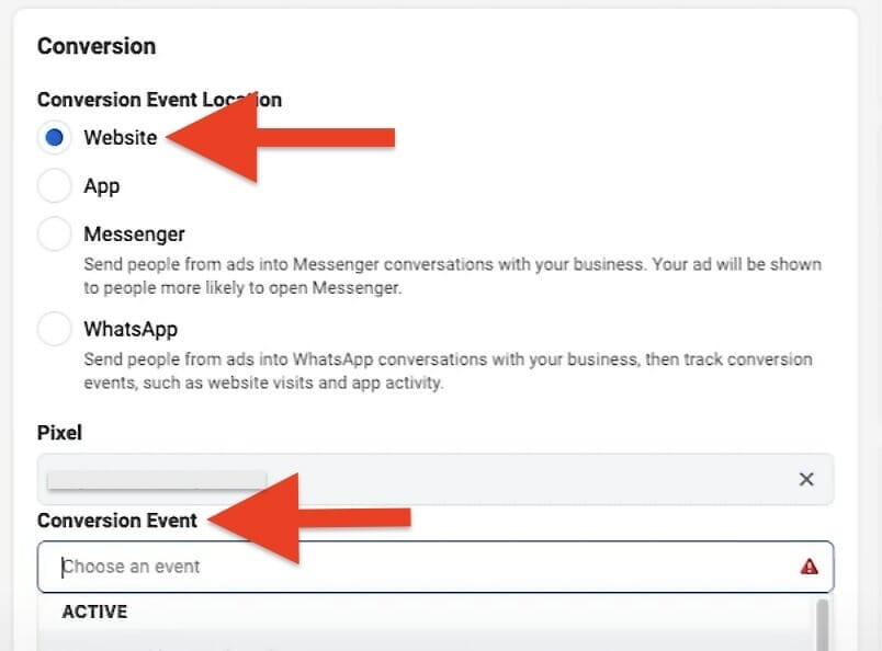 choose website as your conversion and choose the conversion event you created.