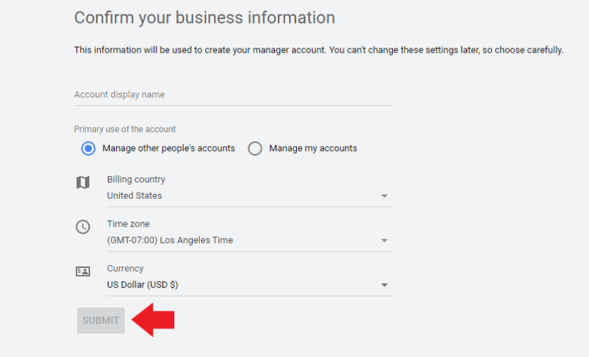 Fill out the basic needed information for the new business
