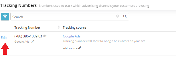 Edit tracking numbers