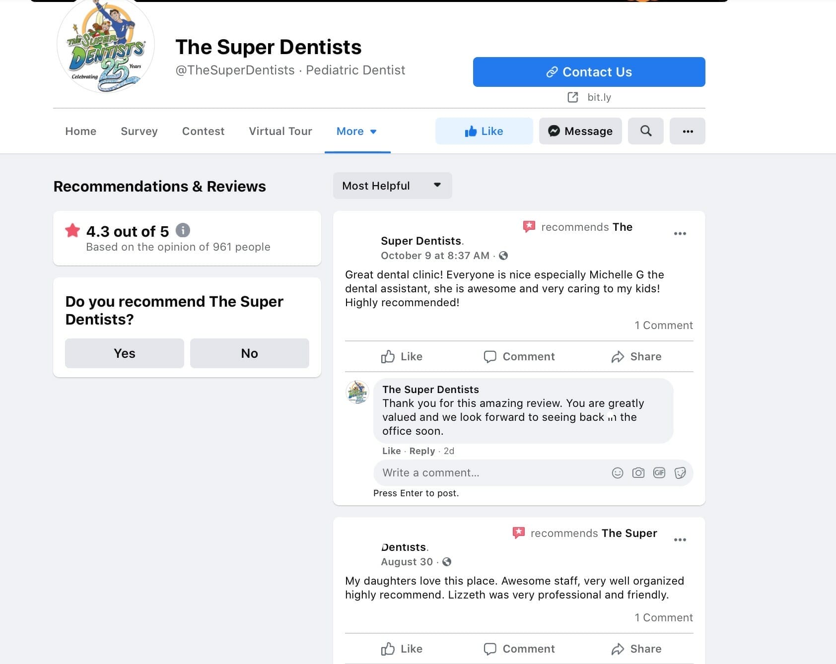 dental practice reviews on facebook