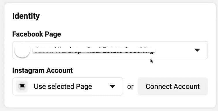 select facebook page and instagram account