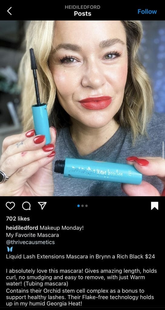 social media influencer promoting thrive causemetics on ig