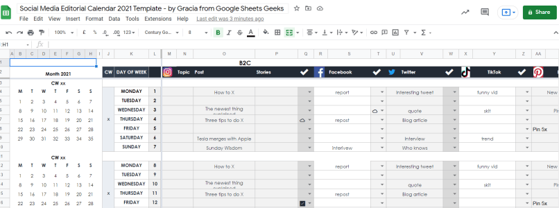 sample calendar planning format in google sheet