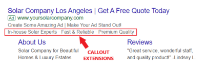 callout extension sample for solar ad campaign