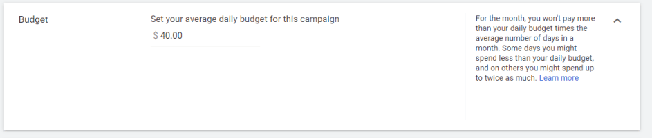 the amount you want to spend per da for your ad campaign