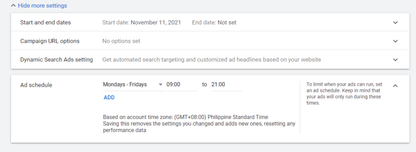 ads will be shown only on scheduled time and days