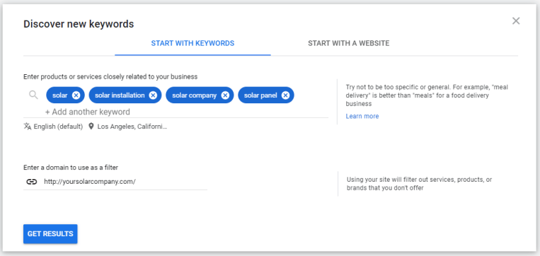 input your product and services to discover new keywords