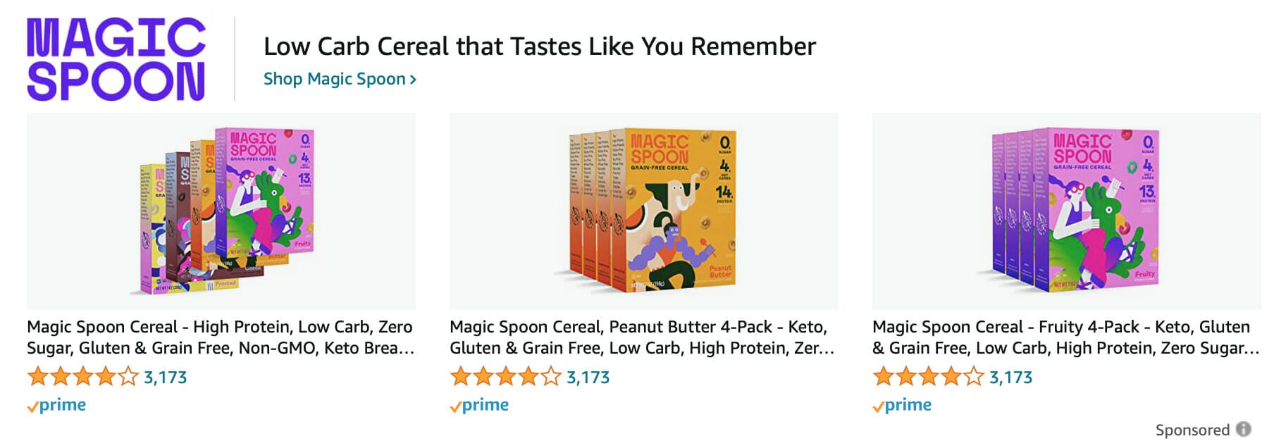 Magic Spoon sponsored amazon listings