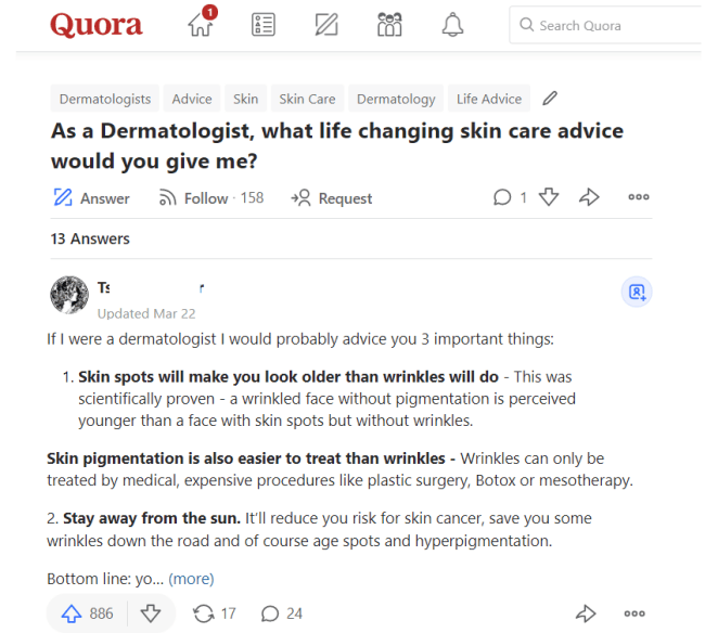 sample dermatology question on quora
