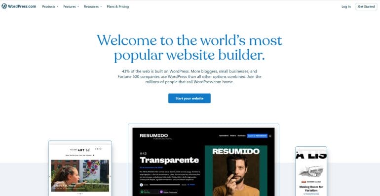 WordPress homepage