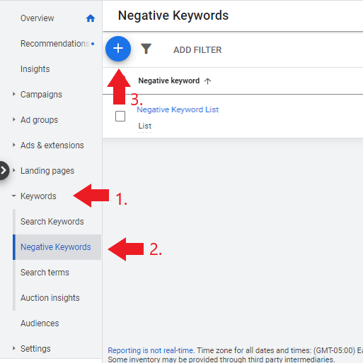 3 steps in creating negative keyword list from Google Ads