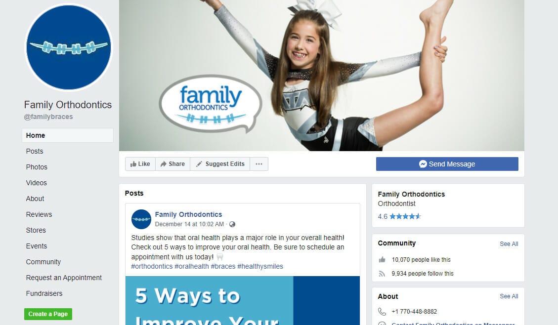  A Facebook page of an orthodontic clinic