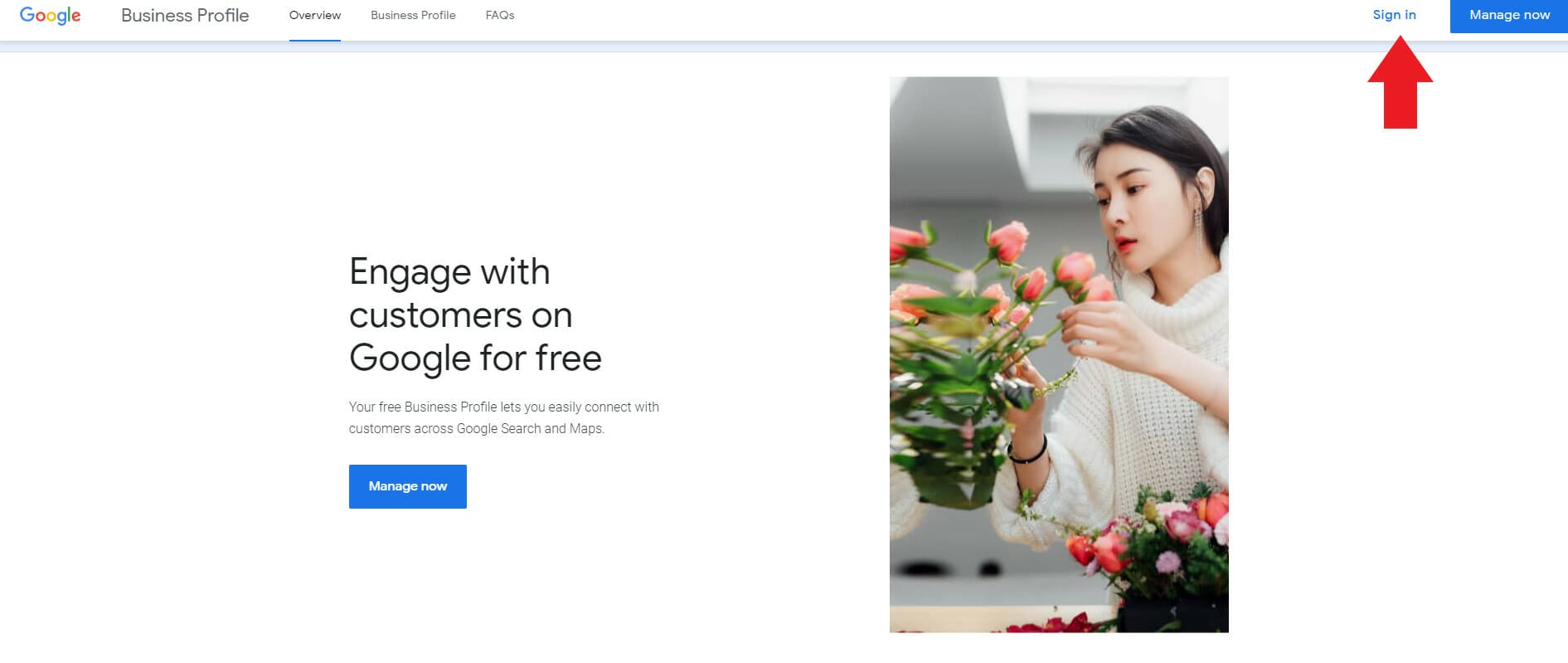 Click the "sign up" button in Google My Business's home page