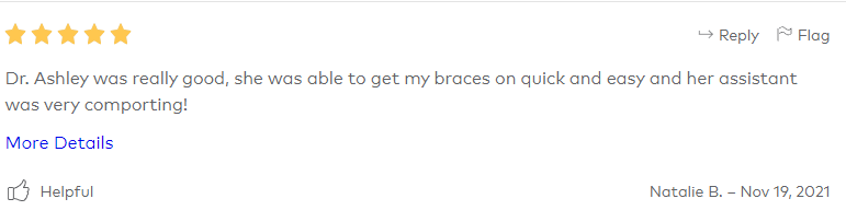 A sample of a review on Healthgrades