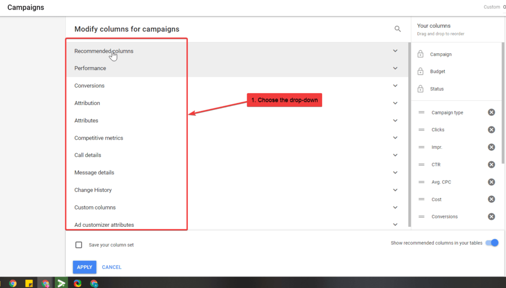 modify columns for campaigns