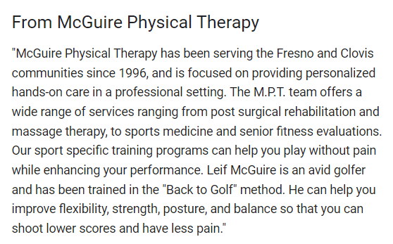 Business description of a physical therapy clinic