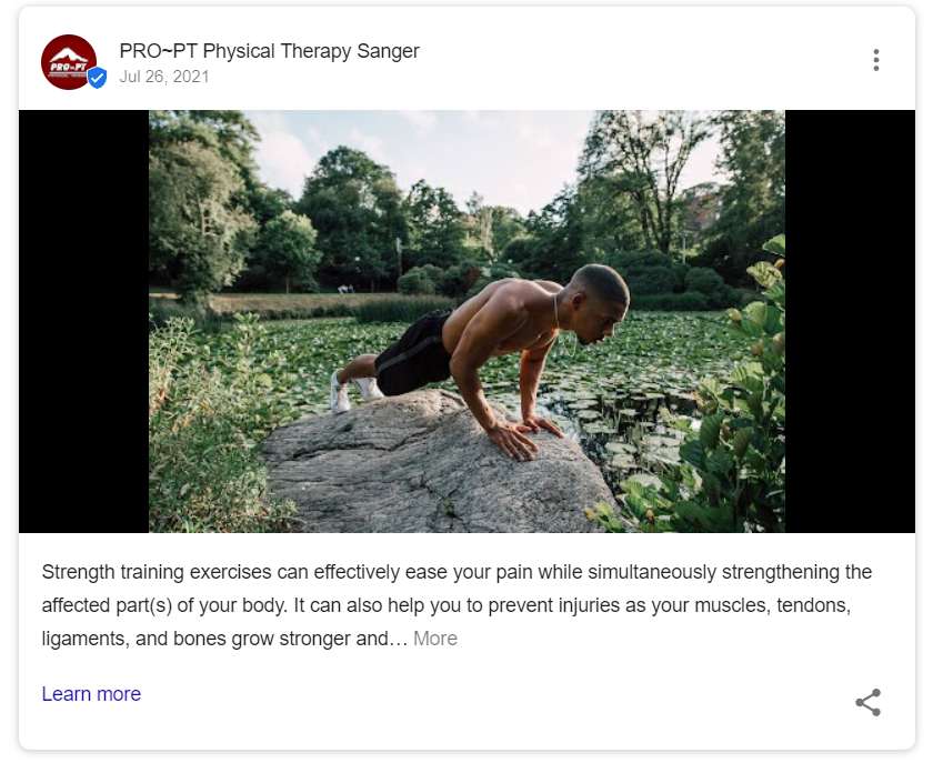 Google Post from a physical therapy clinic