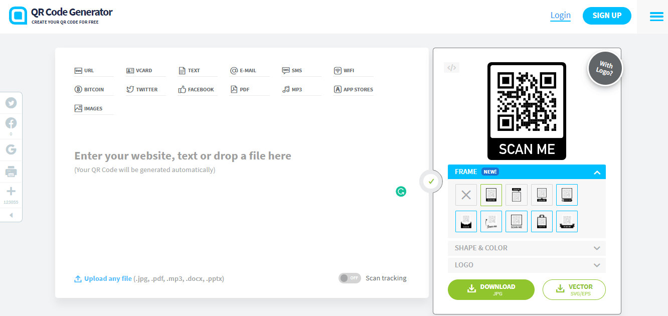 Home page of QR code generator
