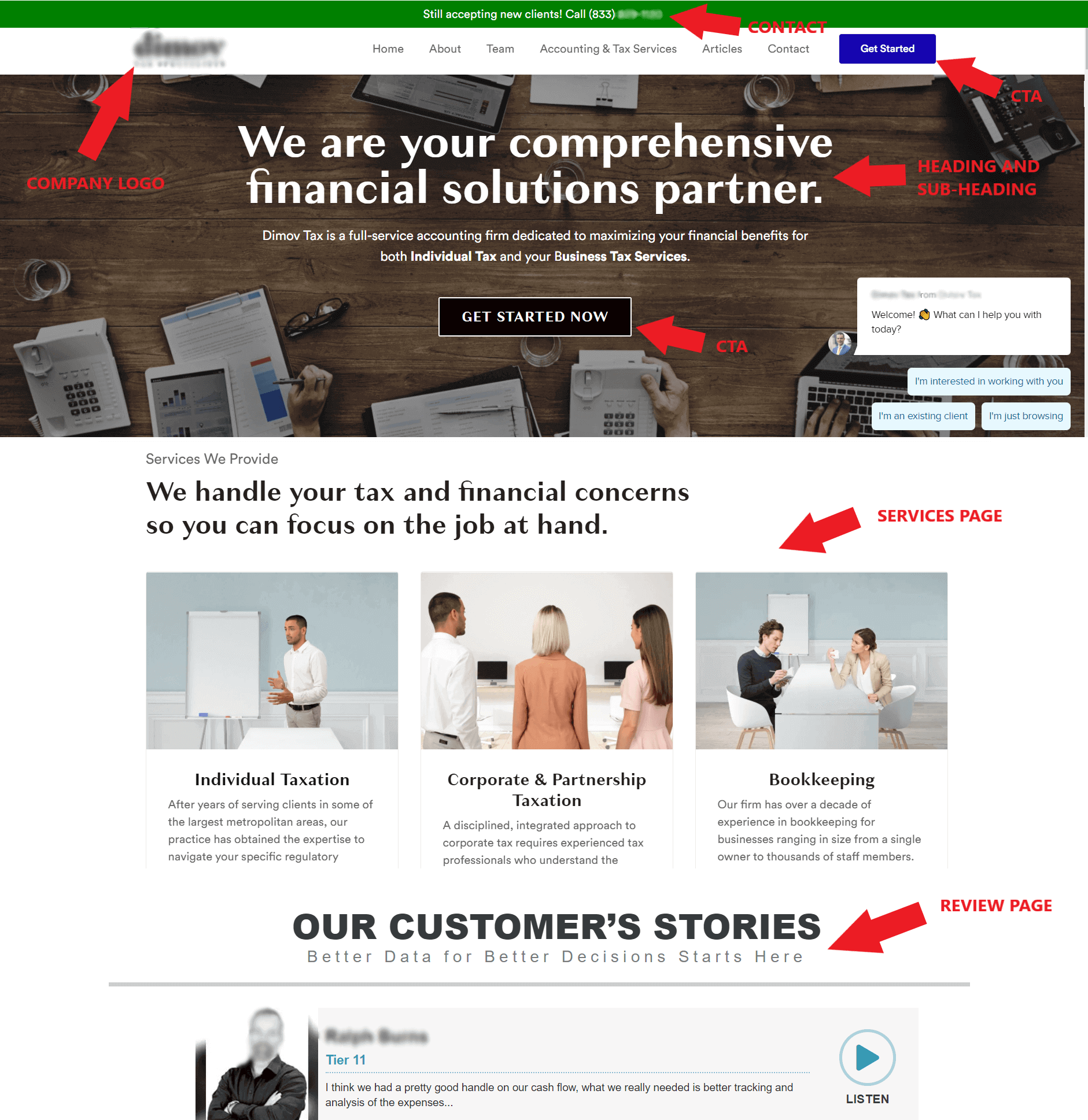 sample accountant landing page