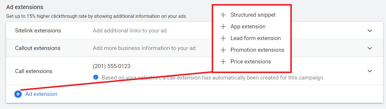 ad extensions for google ads campaign