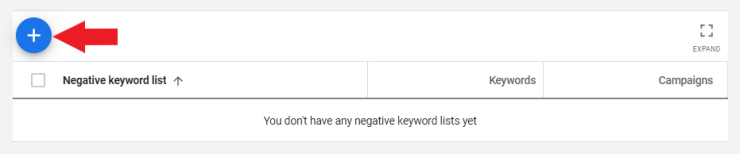 add a negative keyword list