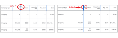 adjust the size of columns by holding and dragging